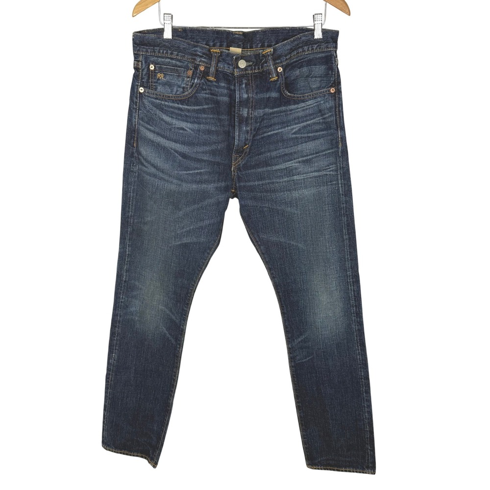 RRL Ralph Lauren High Slim Bayview Selvedge Jeans Dark Wash Denim Mens 34x32
